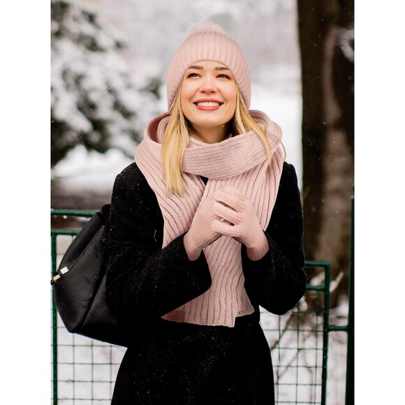 Women Winter Beanie Hat Scarf Glovess Set, Fleece Knitted Pompom 5866 - Picture 6 of 9